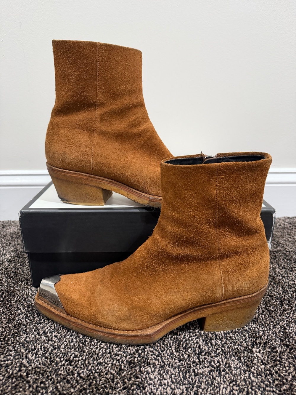 Raf Simons x Calvin Klein 205W39NYC Cal Clute Metal Toe Brown Suede Chelsea Boot
